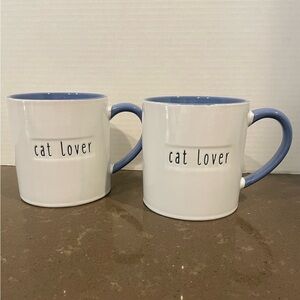 Cat Lover White and Blue Mug Set